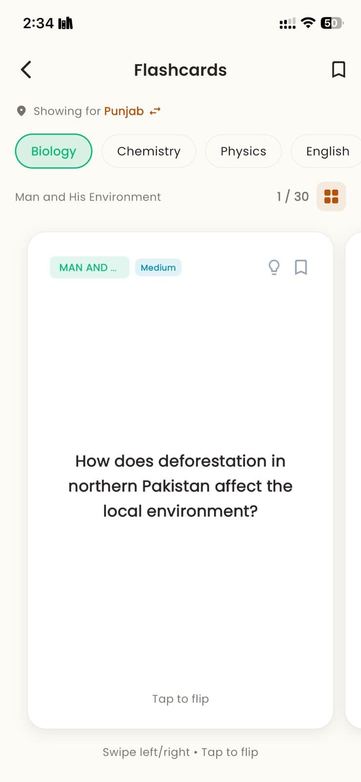 Flashcards — Biology Punjab Man and His Environment 1 of 30